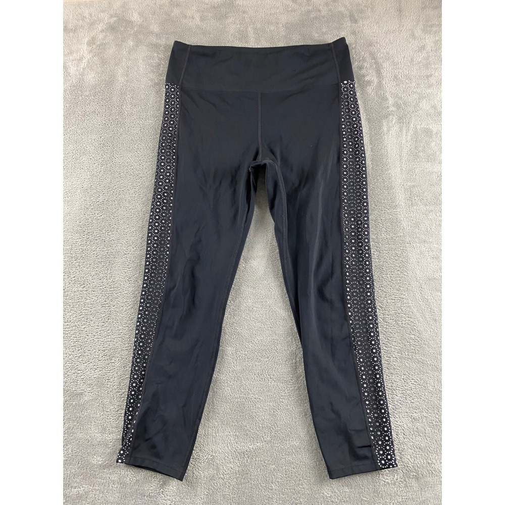 Nanette Lepore Womens Black Laser Cut Silver Side Panel Active Leggings Large